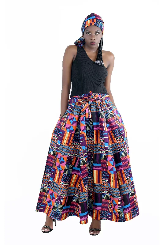 Kente Print Long Maxi Skirt denim skirt fashionable