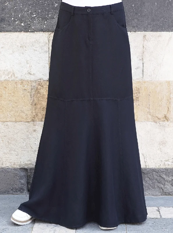 Pouch Pocket Linen Skirt elastic waist skirt