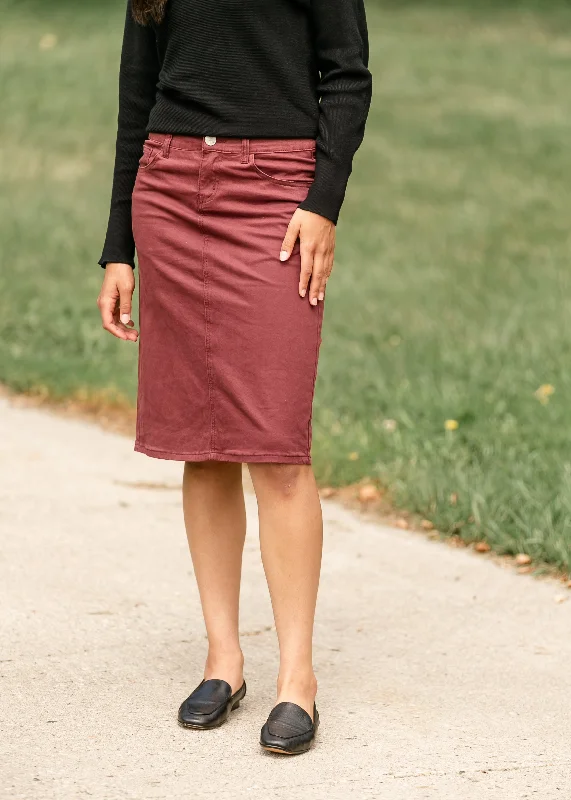 Remi Burgundy Denim Midi Skirt maxi skirt elegant