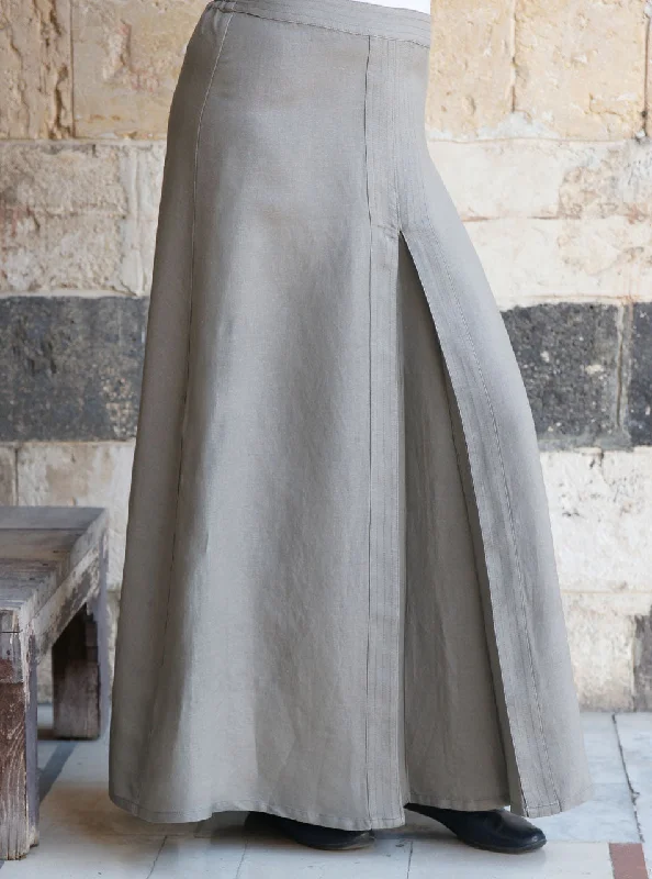 Linen Topstitched Pleat Maxi Skirt mini skirt trendy