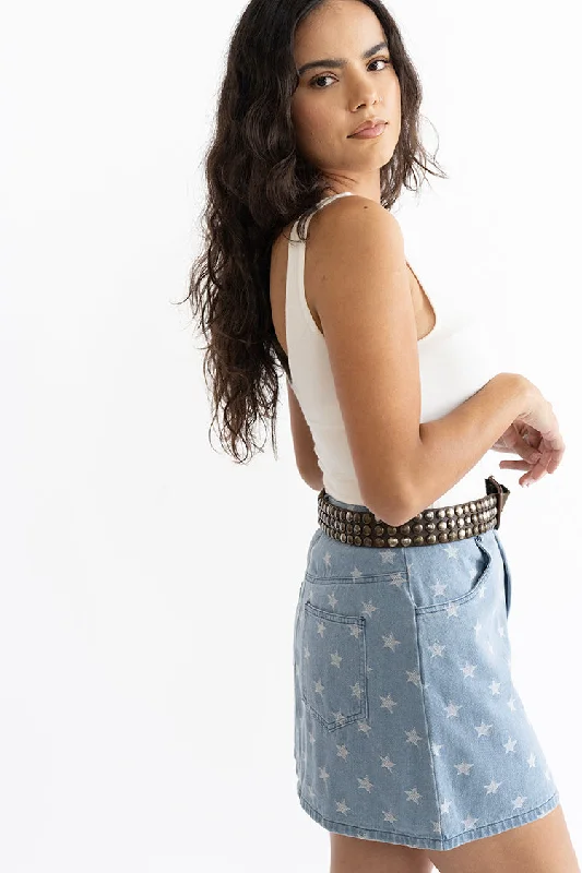 Denim Skirt with Stars