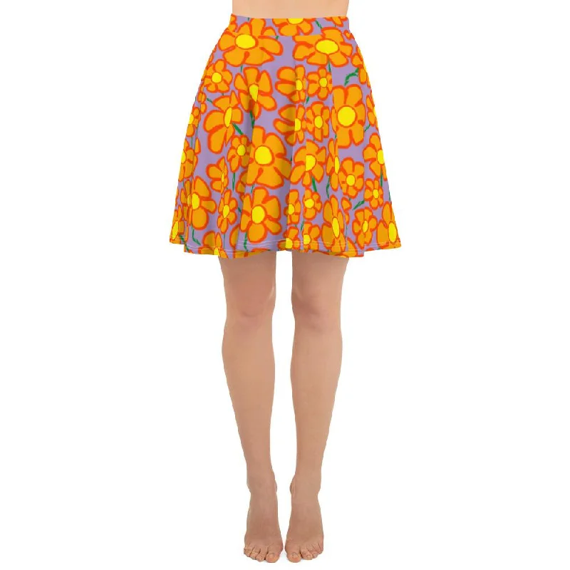 Orangeflower Pattern on Purple - AOP Skater Skirt