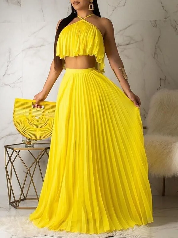 Pleated Crop Top & Skirt Set