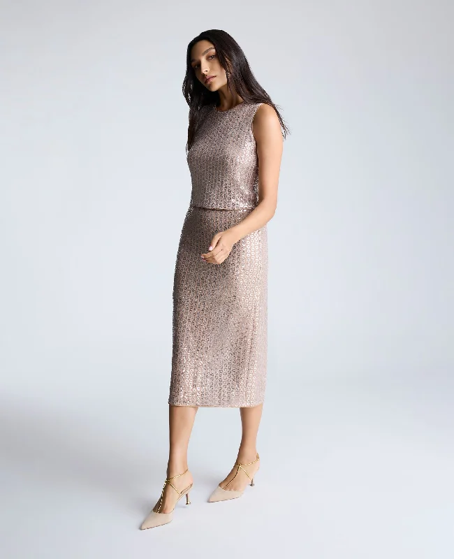 Pull-On Sequin Midi Skirt