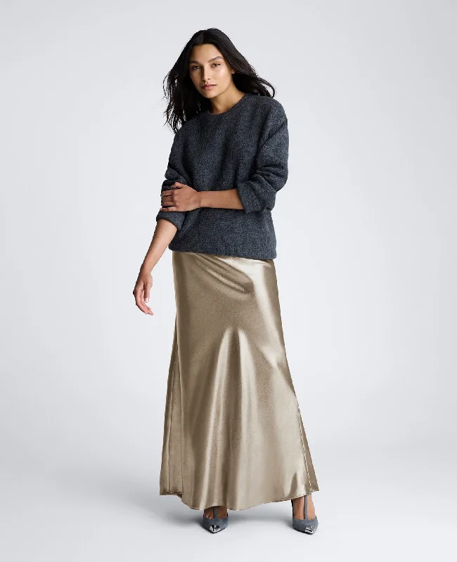 Satin Pull On Bias Flared Maxi Skirt