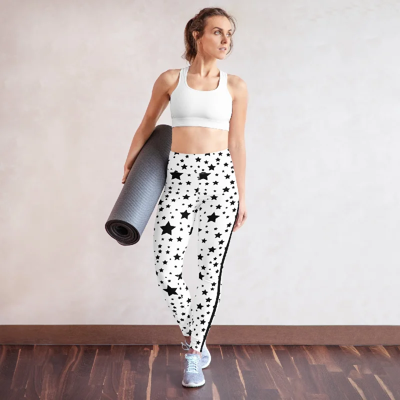 Black and White Stripe Yoga Leggings, lioness-love Trendy Full-Length Leggings