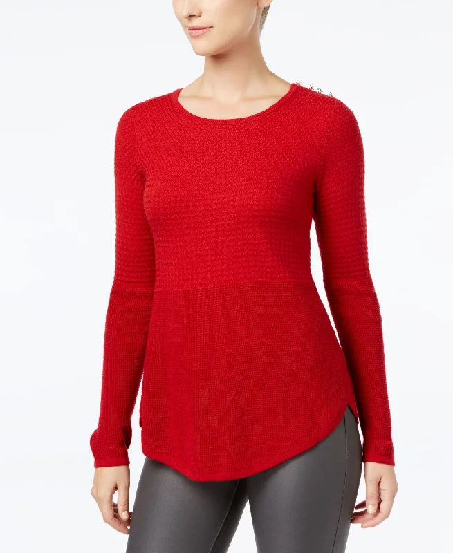 Charter Club Mixed Stitch Button Shoulder Sweater Plaid Sweater Polka Dot Checkered