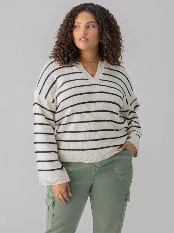 Chill Vibes Sweater Chalk Black Stripe Inclusive Collection Front Pockets Side Pockets Patch Pockets