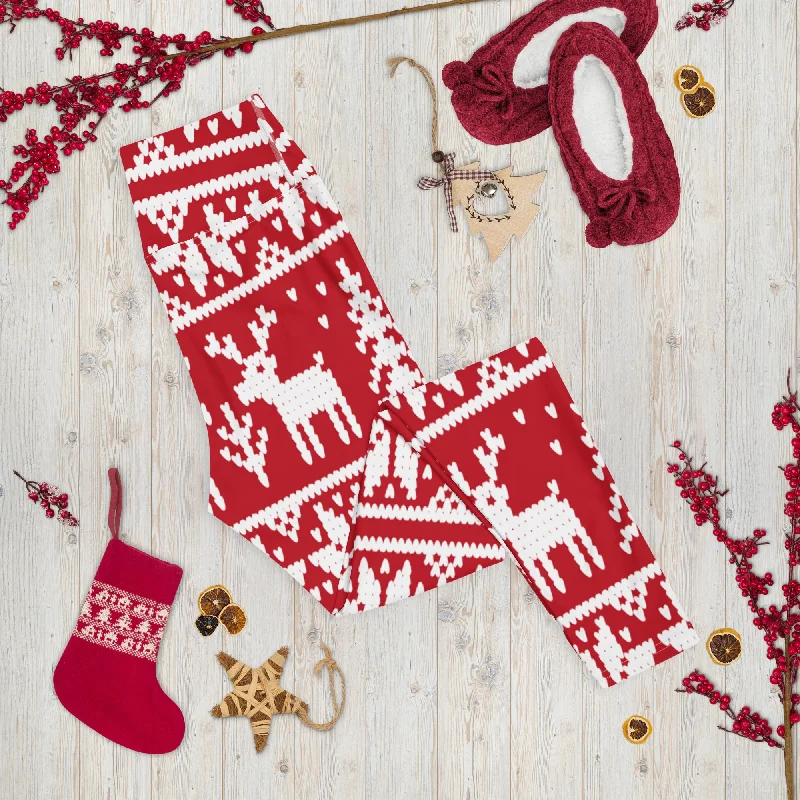Digital Deer Christmas Yoga Leggings Elegant Printed Leggings with Pockets
