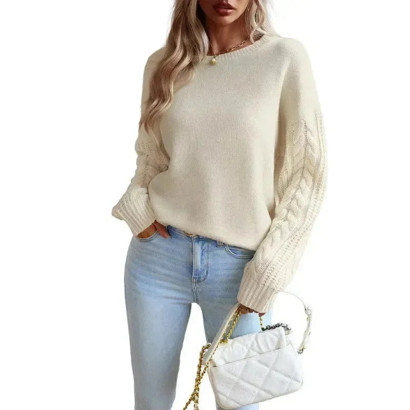 European and American round neck women's long sleeved knitted sweater Chenille Fabric Brocade Fabric Lace Fabric European and American round neck women's long sleeved knitted sweater Chenille Fabric Brocade Fabric Lace Fabric