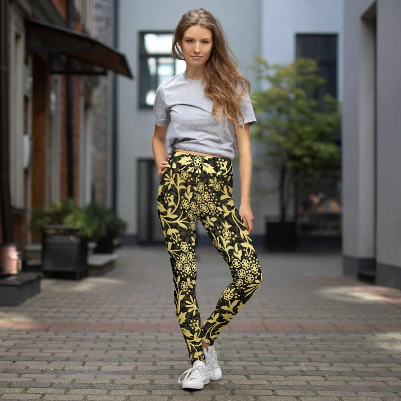 Fancy Floral Yoga Leggings Comfortable Leggings with Pockets