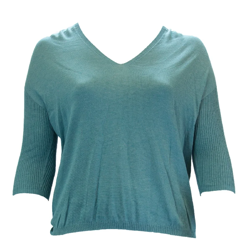 MARINA RINALDI Women's Turquoise Adorno 3/4 Sleeve Sweater Small $225 NWT Sweater Knitwear Pullover MARINA RINALDI Women's Turquoise Adorno 3/4 Sleeve Sweater Small $225 NWT Sweater Knitwear Pullover
