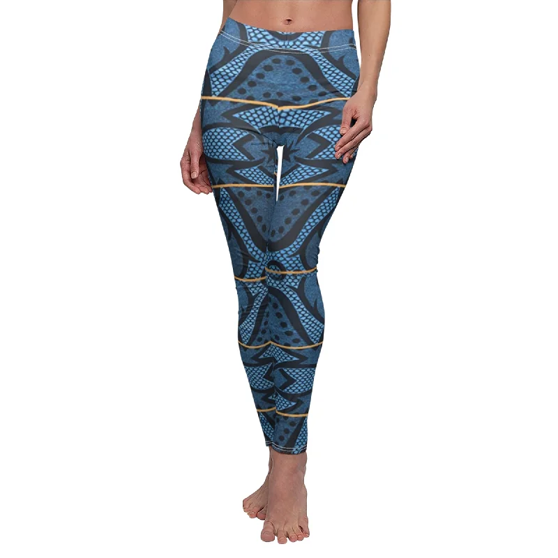 Royal Blue Basotho Legging, Black Panther Costume Trendy Mesh Leggings