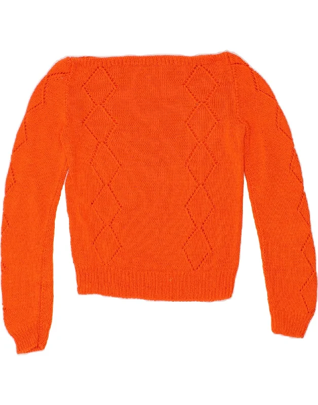 VINTAGE Womens Boat Neck Jumper Sweater UK 10 Small Orange Argyle/Diamond High Neck Crew Neck V-Neck VINTAGE Womens Boat Neck Jumper Sweater UK 10 Small Orange Argyle/Diamond High Neck Crew Neck V-Neck