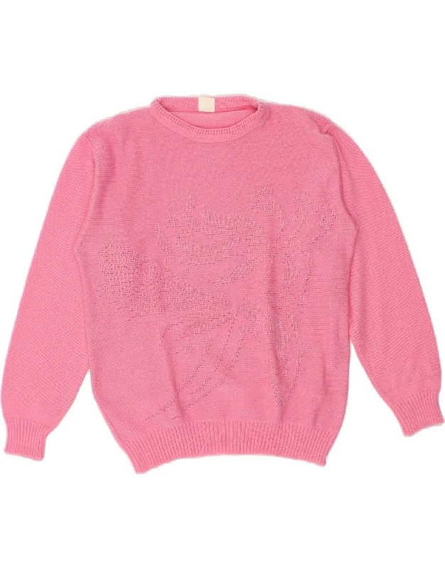 VINTAGE Womens Boat Neck Jumper Sweater UK 14 Medium Pink Hooded Sweater Collared Sweater Shawl Collar VINTAGE Womens Boat Neck Jumper Sweater UK 14 Medium Pink Hooded Sweater Collared Sweater Shawl Collar