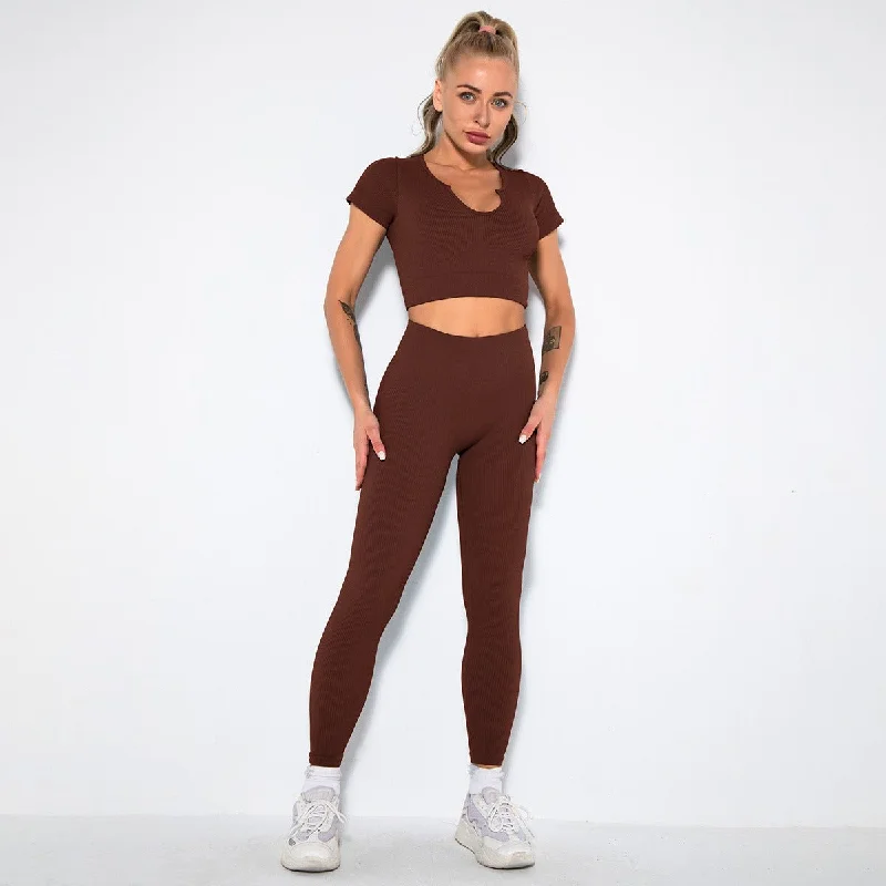 v-shirt+Leggings-dark coffee