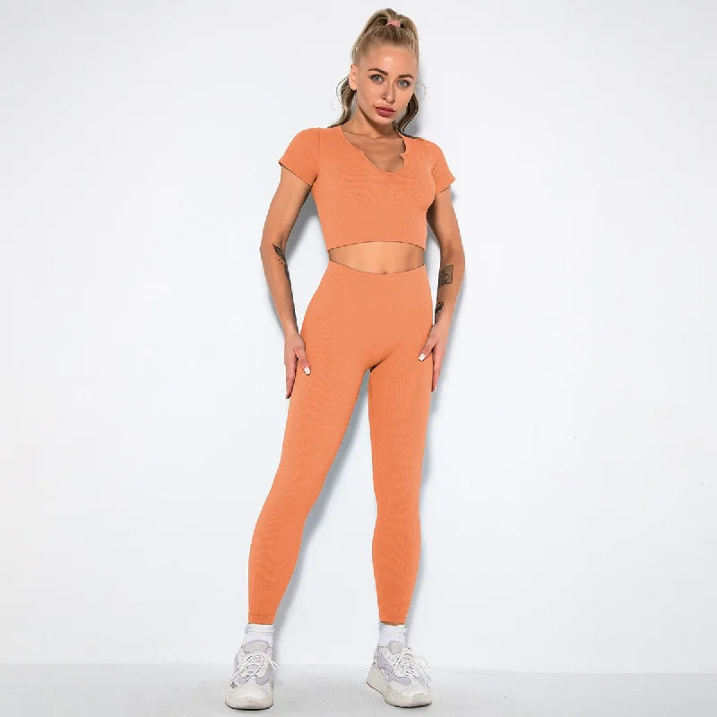 v-shirt+Leggings-orange