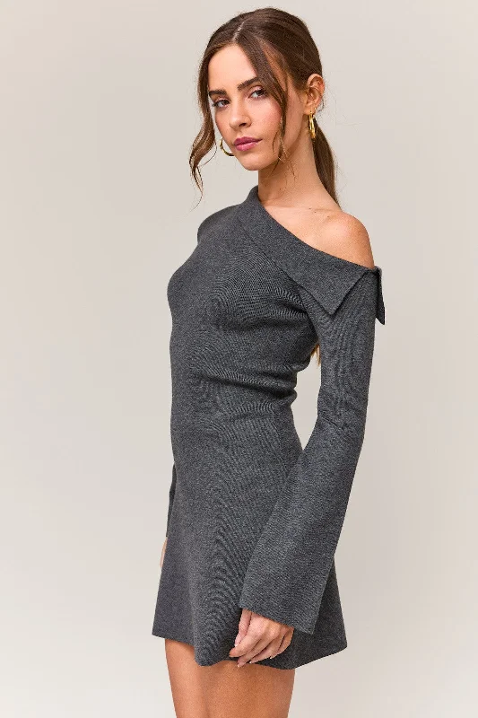 Night Cap Sweater Dress- Charcoal