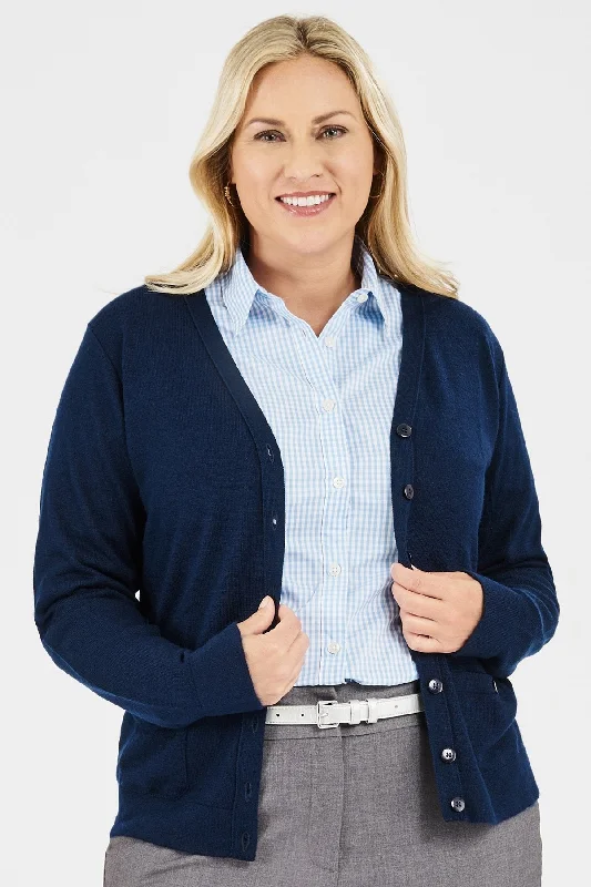 Ladies' 2 Pocket V-Neck Cardigan Sweater - Deep Navy