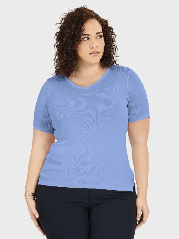 Ladies' V-Neck Shell Sweater - Peri Blue