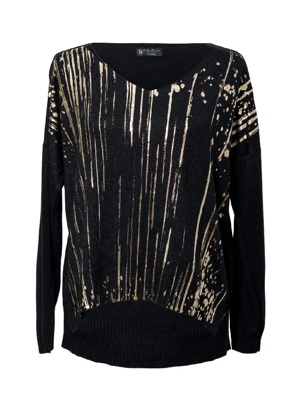 Dressy Sweater with Gold Paint Stroke