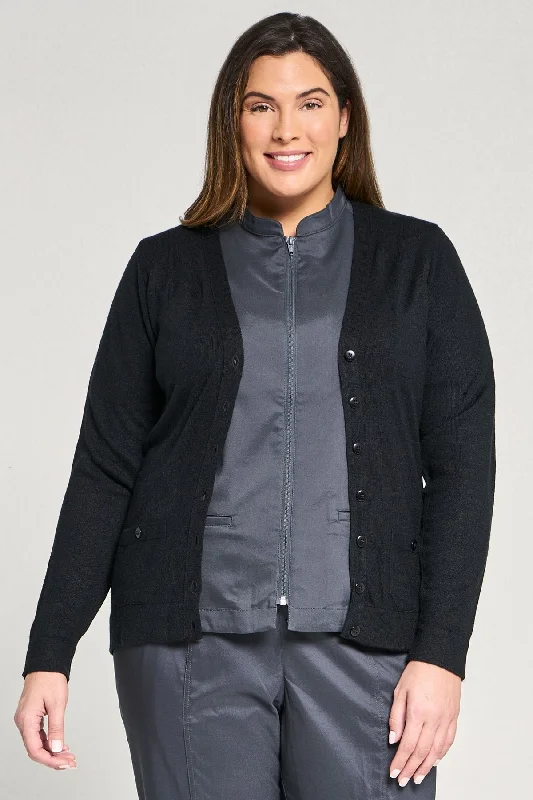 Ladies' 2 Pocket V-Neck Cardigan Sweater - Black