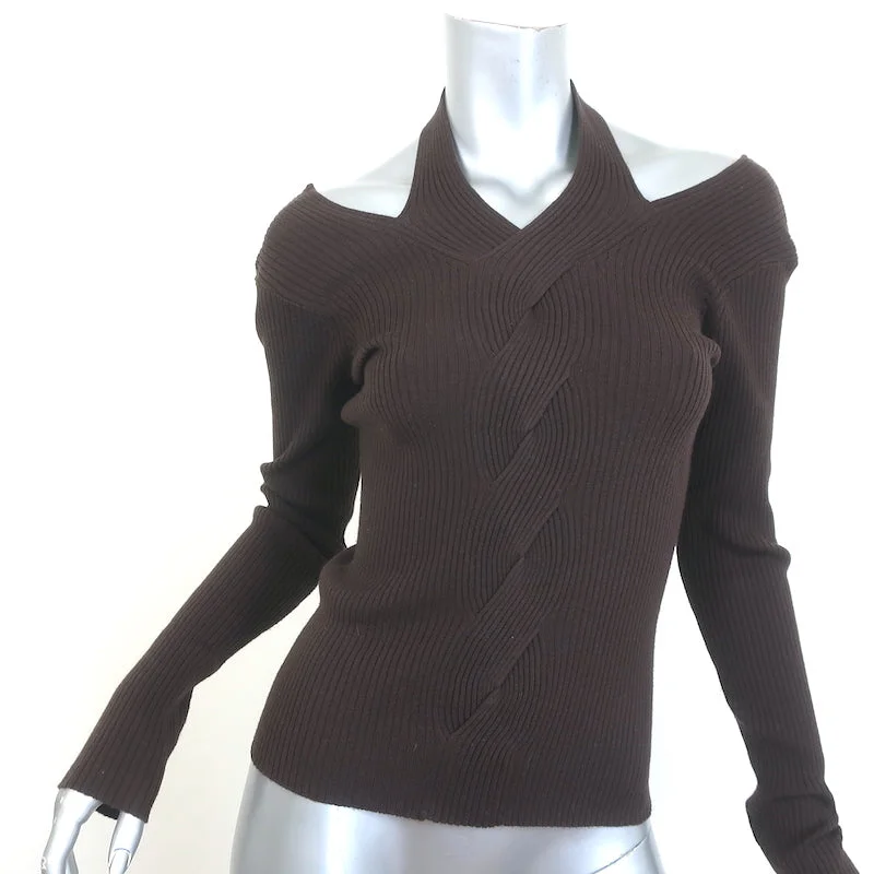 Jonathan Simkhai Leah Cable Knit Halter Sweater Dark Brown Size Medium