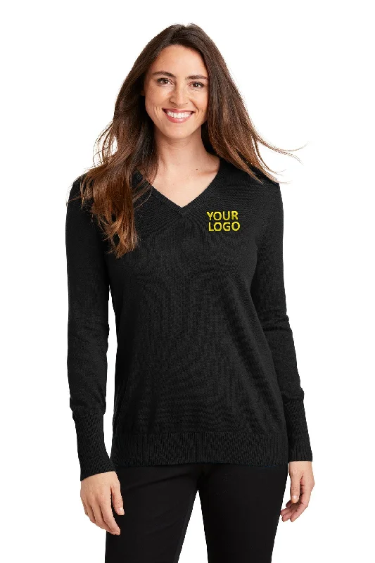 Port Authority Ladies V-Neck Customized Sweaters, Black