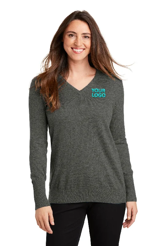 Port Authority Ladies V-Neck Customized Sweaters, Charcoal Heather