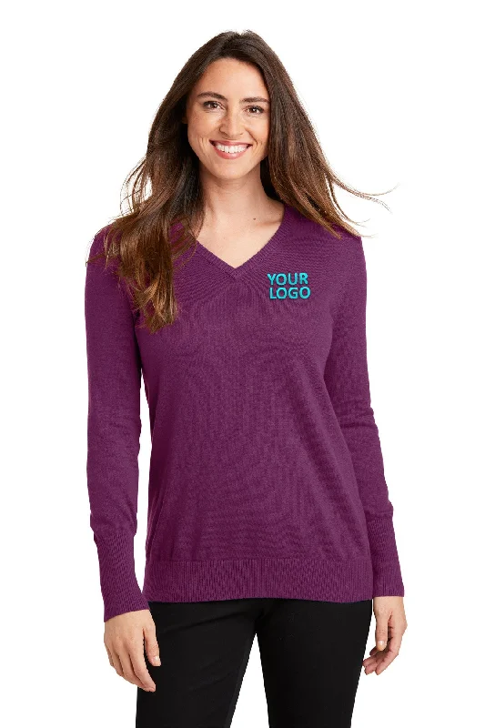 Port Authority Ladies V-Neck Customized Sweaters, Deep Berry