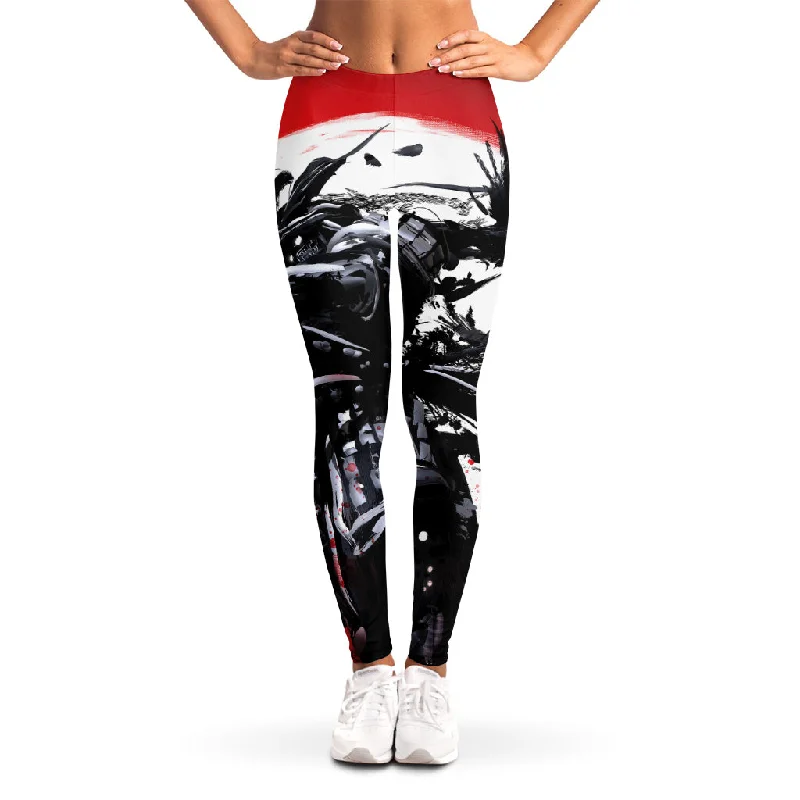 Samurai And Crow Print Women's Leggings