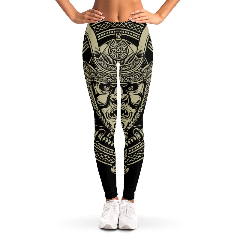 Samurai Warrior Mask Print Women's Leggings