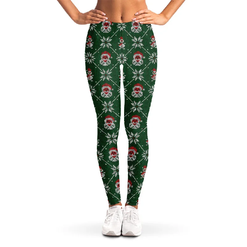 Santa Claus Knitted Pattern Print Women's Leggings