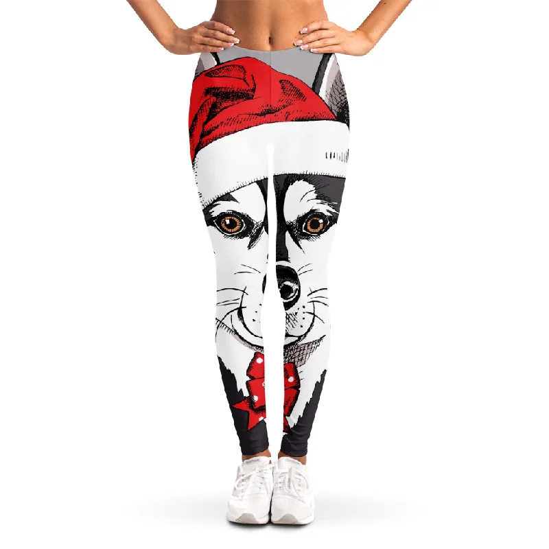 Santa Siberian Husky Print Women's Leggings