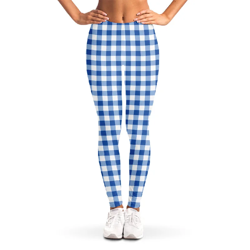 Sapphire Blue Check Pattern Print Women's Leggings