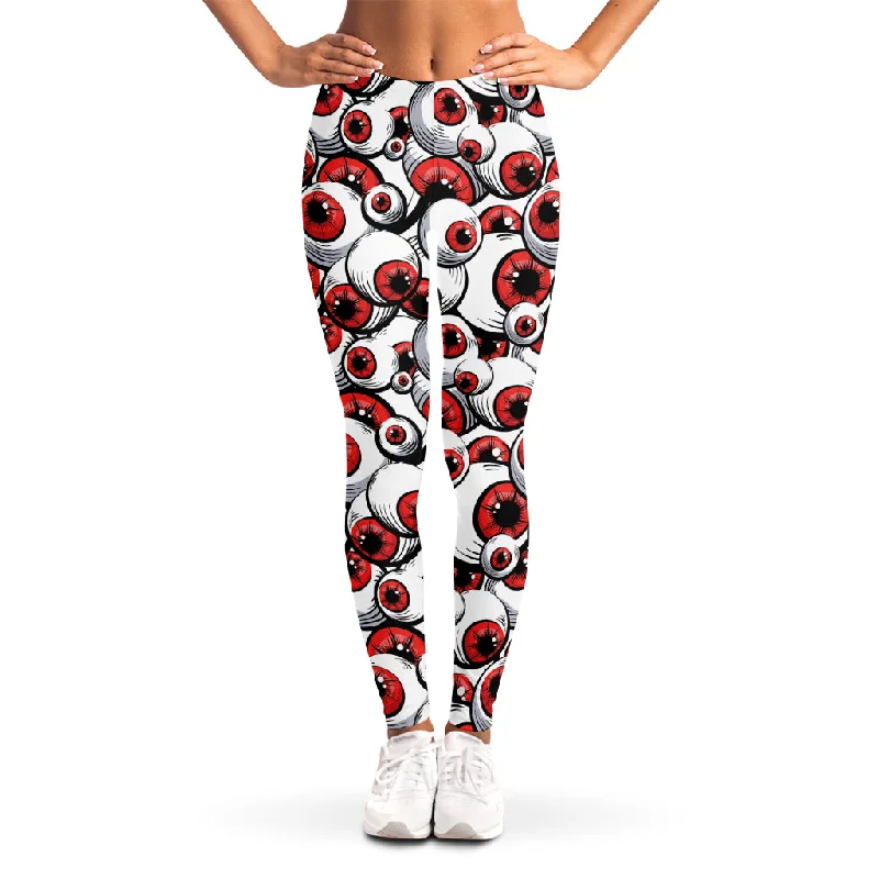 Scary Red Eyeball Pattern Print Women's Leggings