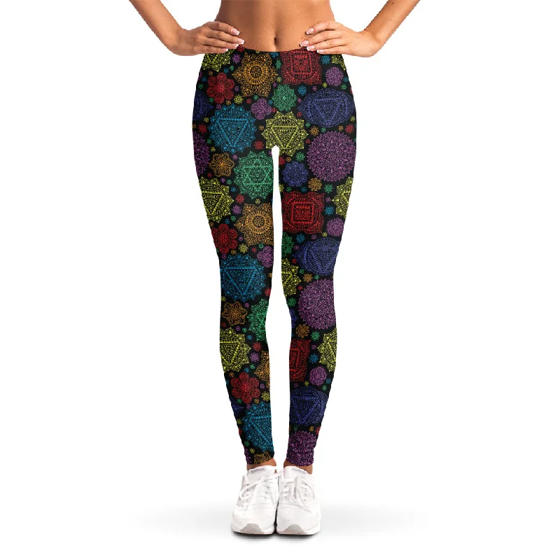 Seven Chakras Flowers Pattern Print Women's Leggings