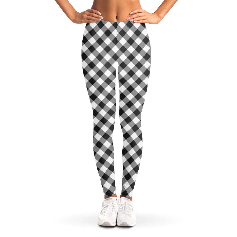 Shadow Grey And White Gingham Print Women's Leggings