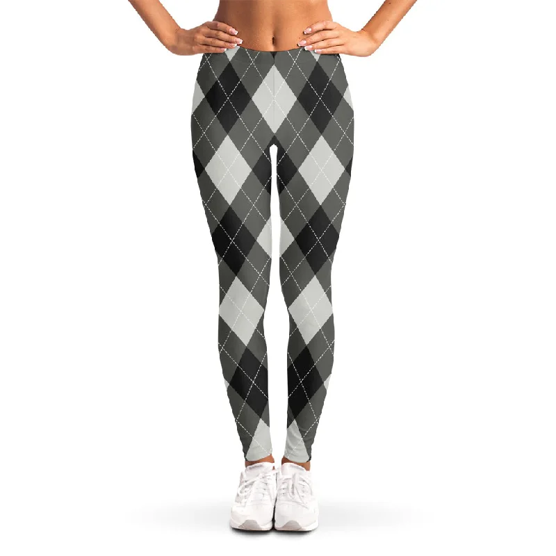 Shadow Grey Argyle Pattern Print Women's Leggings