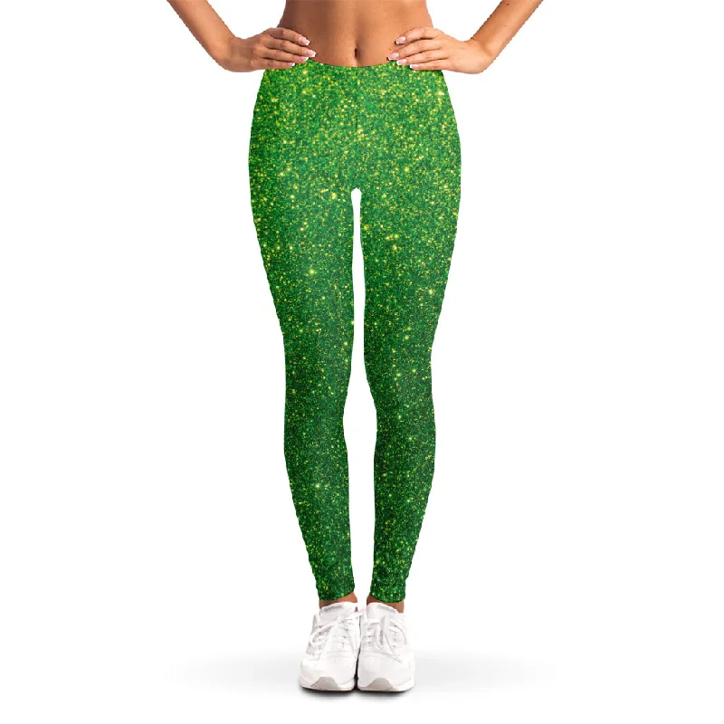 Shamrock Green (NOT Real) Glitter Print Women's Leggings