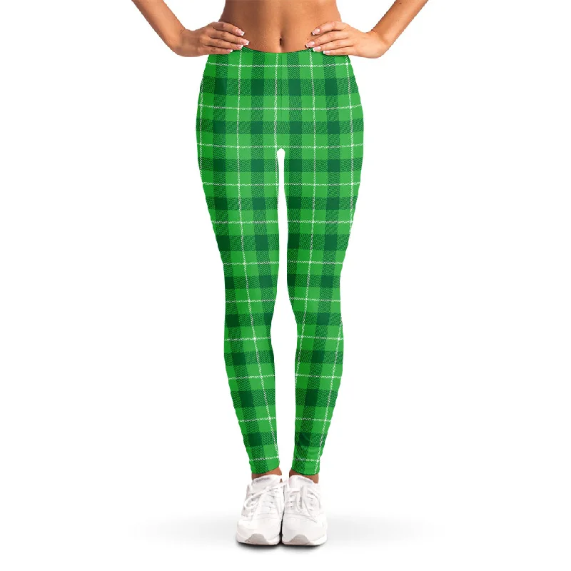 Shamrock Green Plaid Pattern Print Women's Leggings