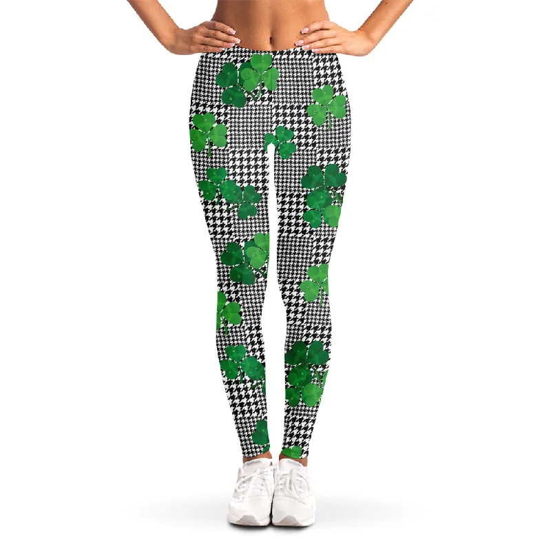 Shamrocks Houndstooth Pattern Print Women's Leggings