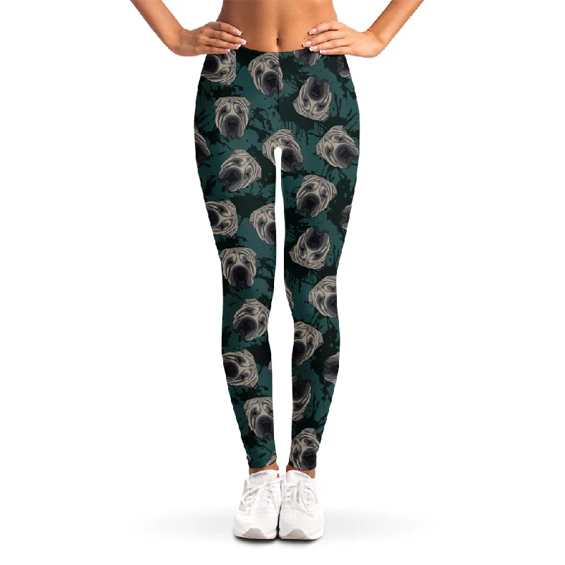 Shar Pei Face Pattern Print Women's Leggings