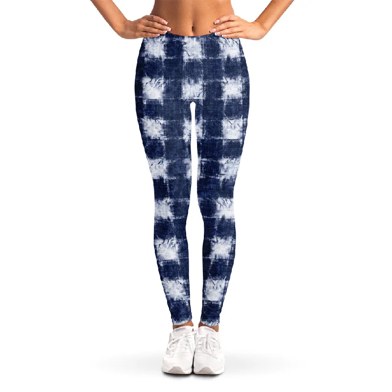 Shibori Grid Pattern Print Women's Leggings