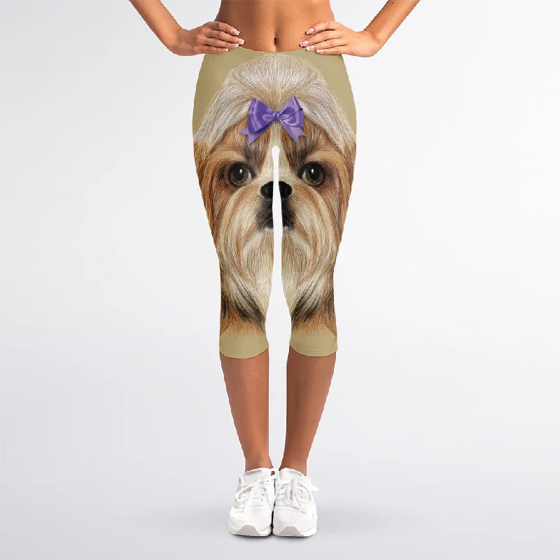 Shih Tzu Portrait Print Women's Capri Leggings