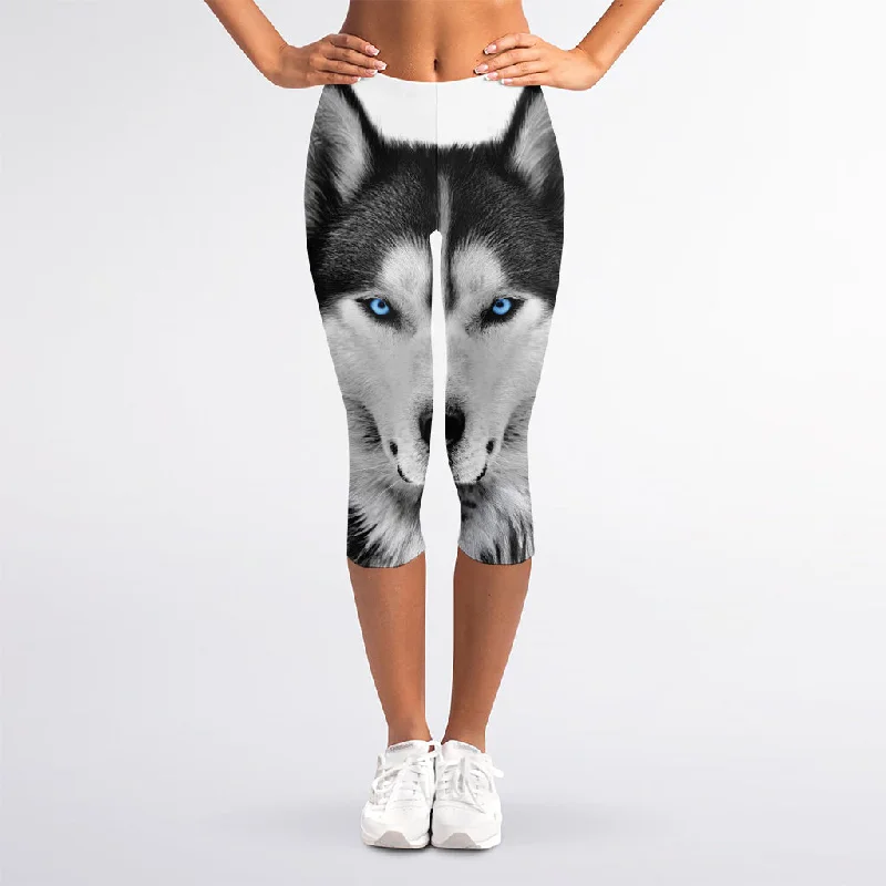 Siberian Husky Portrait Print Women's Capri Leggings