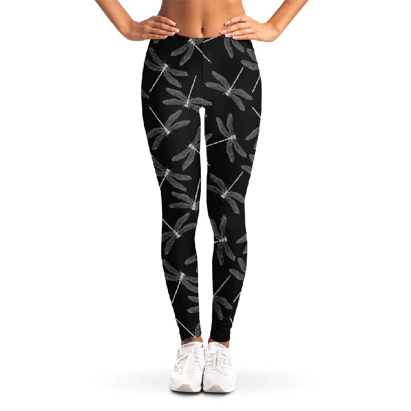 Silver Dragonfly Pattern Print Women's Leggings