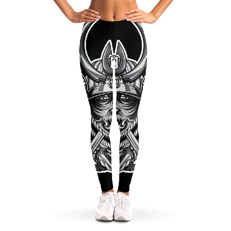 Silver Samurai Mask Print Women's Leggings