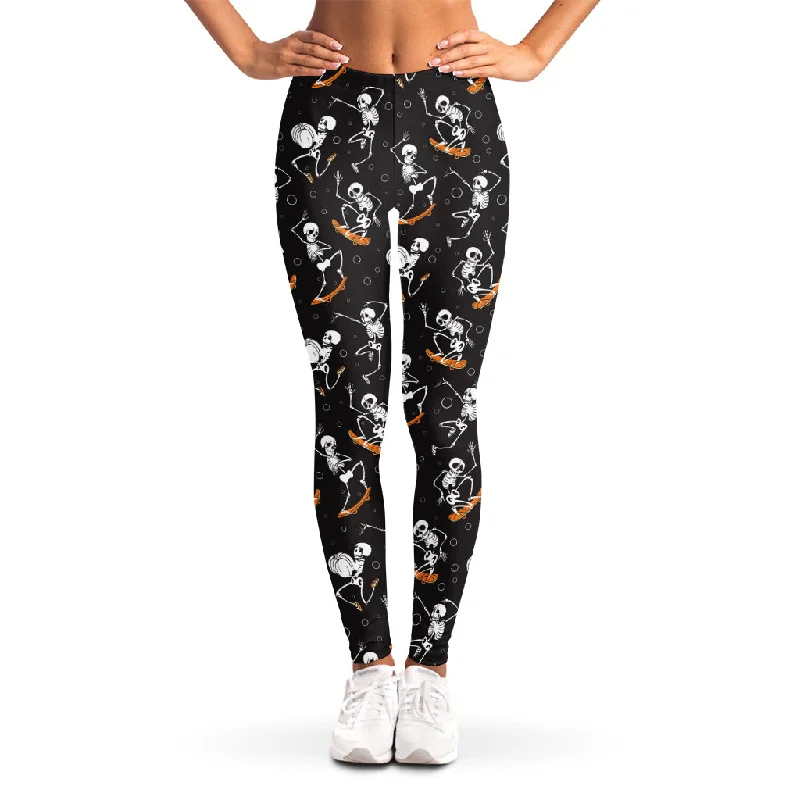 Skateboarding Skeleton Pattern Print Women's Leggings