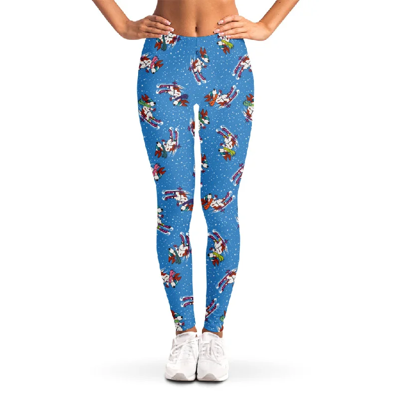 Skiing Dog Pattern Print Women's Leggings